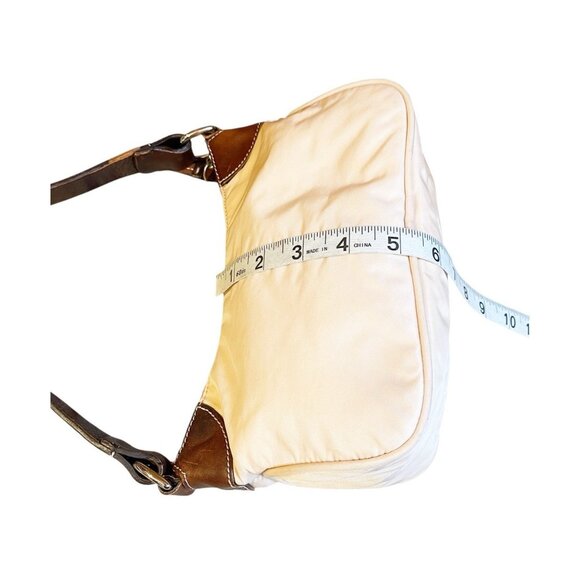 VTG Dooney & Bourke Wayfarer Baguette Shoulder Bag Ivory Nylon Brown Leather Y2K - Picture 13 of 14